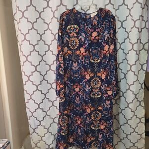 Madeline Navy and Orange Floral Long Sleeve Dress
